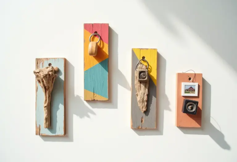 Arranjo de porta-chaves feitos com madeira reciclada