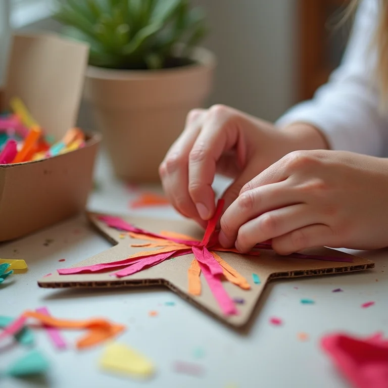 Artesã criando enfeites de Natal com materiais reciclados