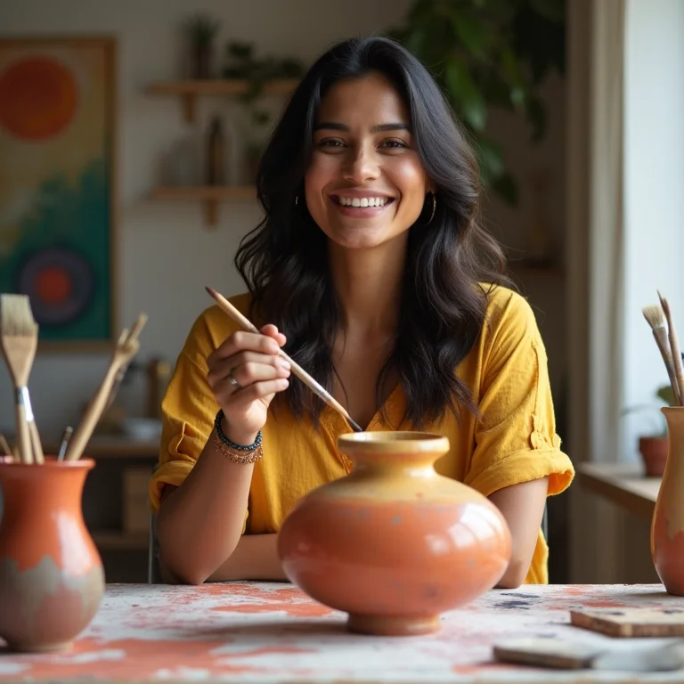 Artesã criando peça colorida