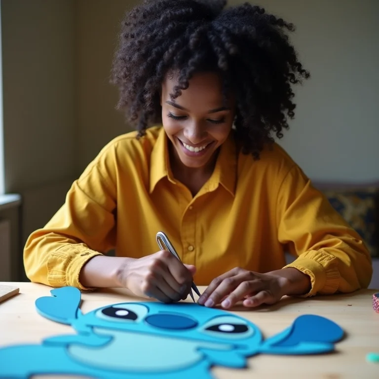 Artesã criando Stitch de EVA