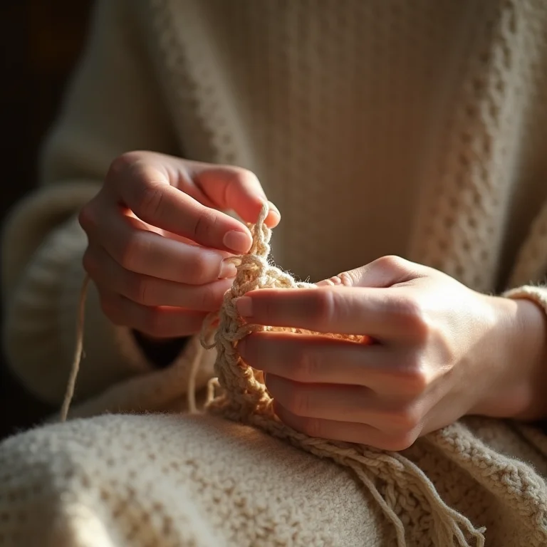 Artesã demonstrando técnica de macramê