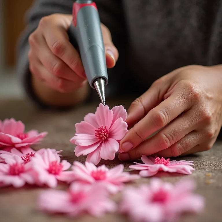 Artesã indígena criando lembrancinhas com flores de EVA