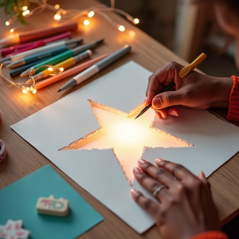 Artesã negra criando estrela de Natal vazada com estilete