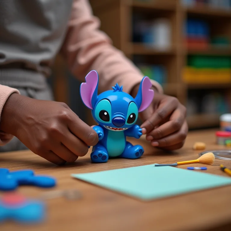 Artesã negra montando kit de festa do Stitch