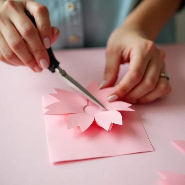 Artesã recortando molde simples de flor de papel