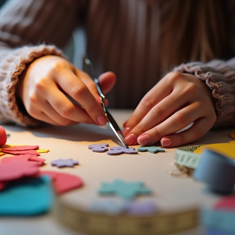 Artesã recortando moldes de letras pequenas em papel