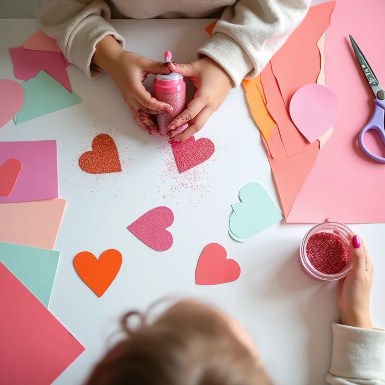 Artesanato divertido com crianças: corações coloridos com glitter