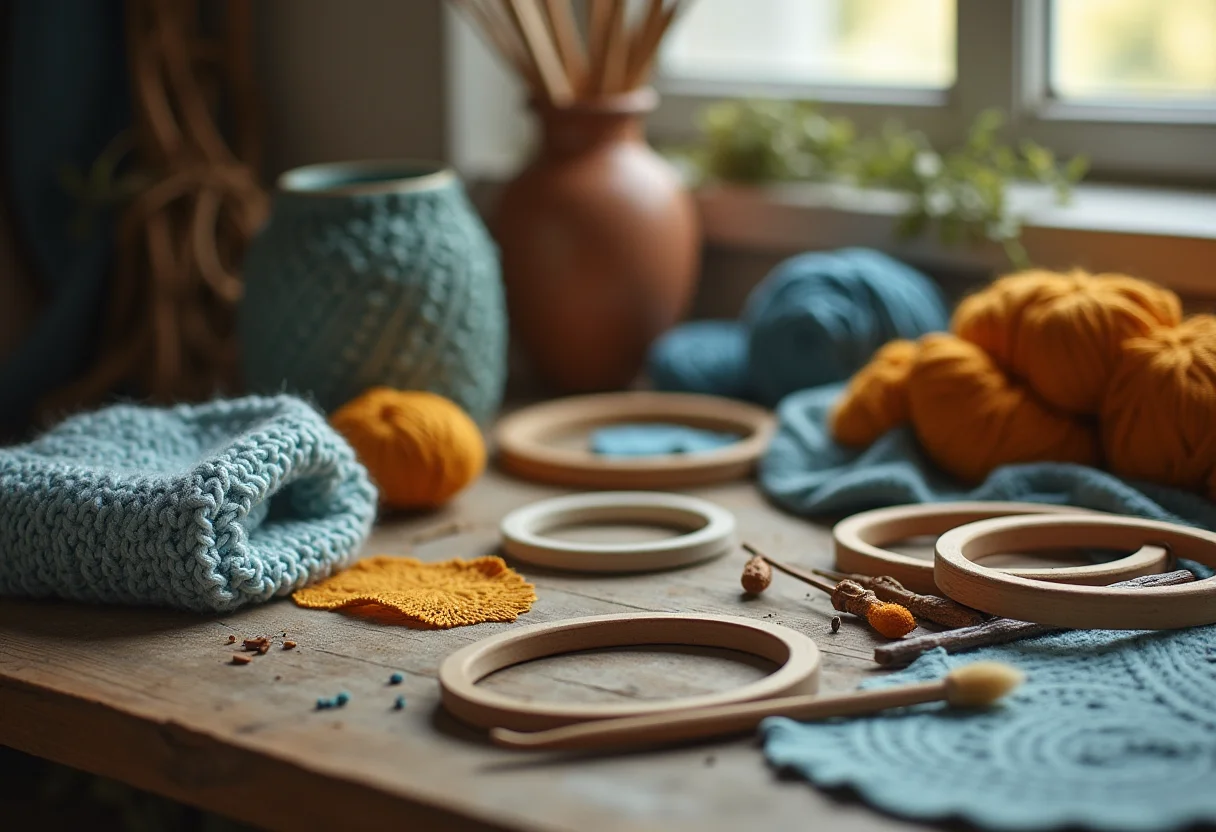 Artesanato sem dor: Guia de ergonomia para criar com conforto Artesanato e ergonomia: ferramentas dispostas em mesa de madeira.