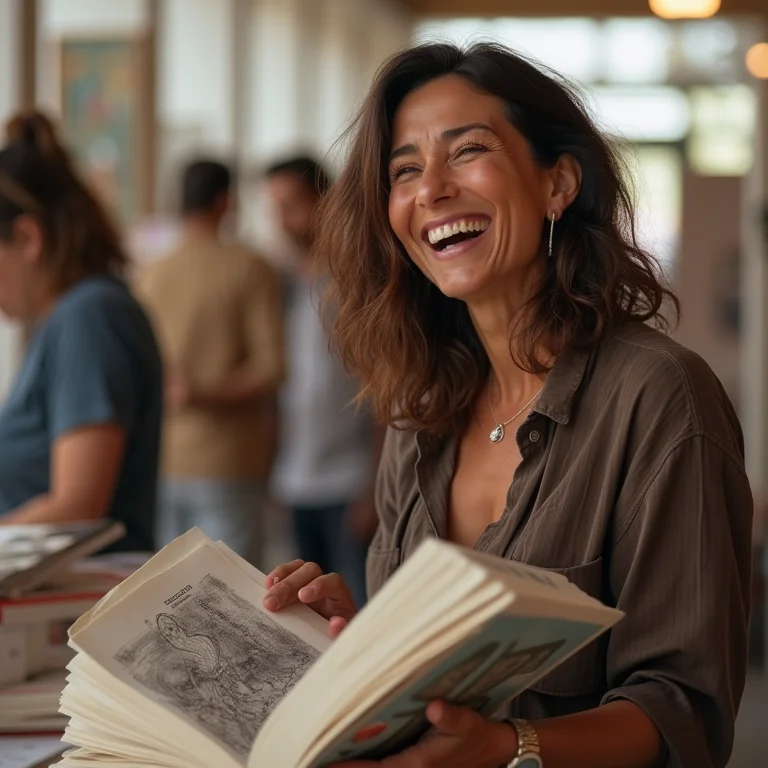 Artista vendendo seus livros em uma feira de arte.