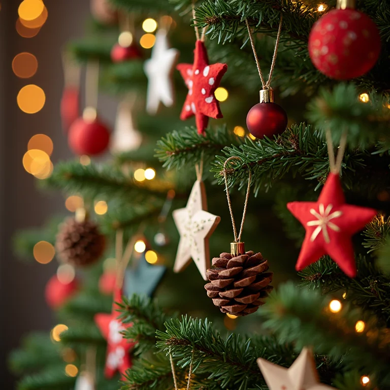 Árvore de Natal decorada com enfeites artesanais