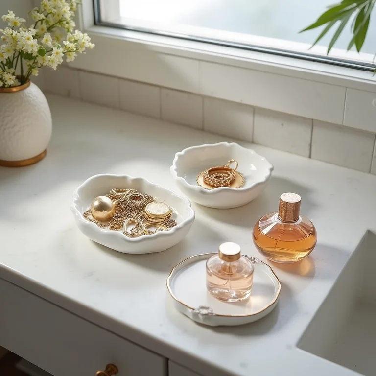 Bandejas e pratos como organizadores de joias e perfumes