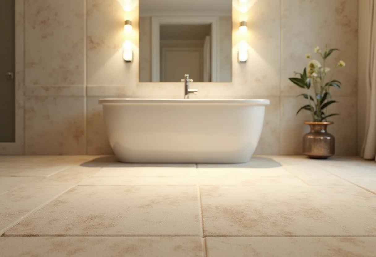 Tapete bege claro no banheiro: o erro que você não pode cometer Banheiro com tapete bege claro envelhecido mostrando um erro de decoração.