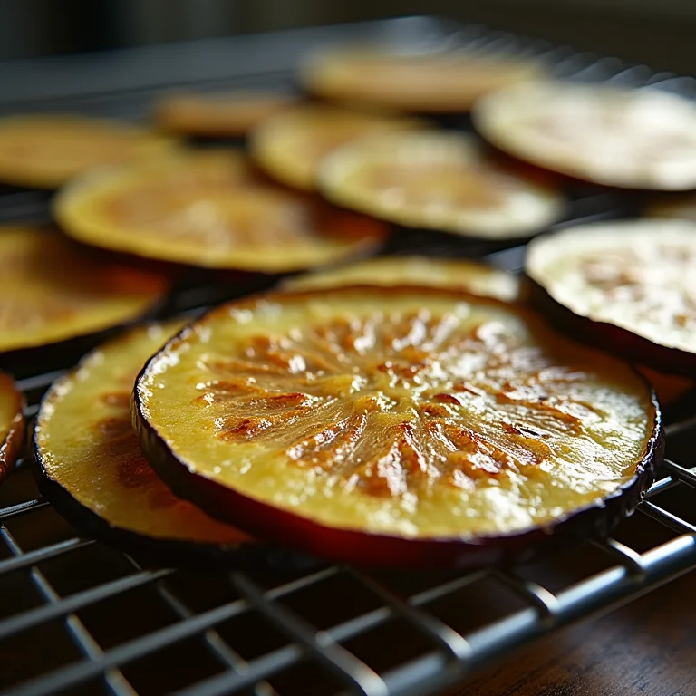 Beringelas fatiadas desidratando