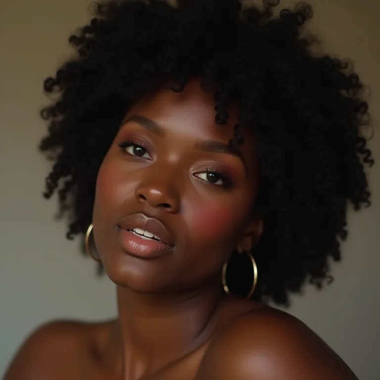 Blush marcado em pele negra, tendência dos anos 2000.