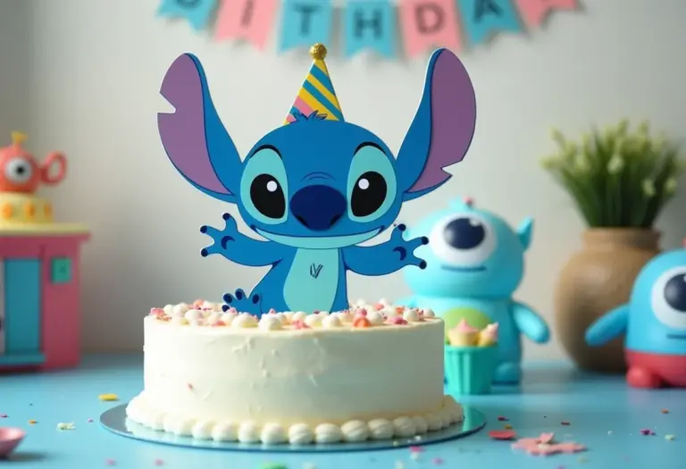 Bolo de aniversário decorado com topper do Stitch