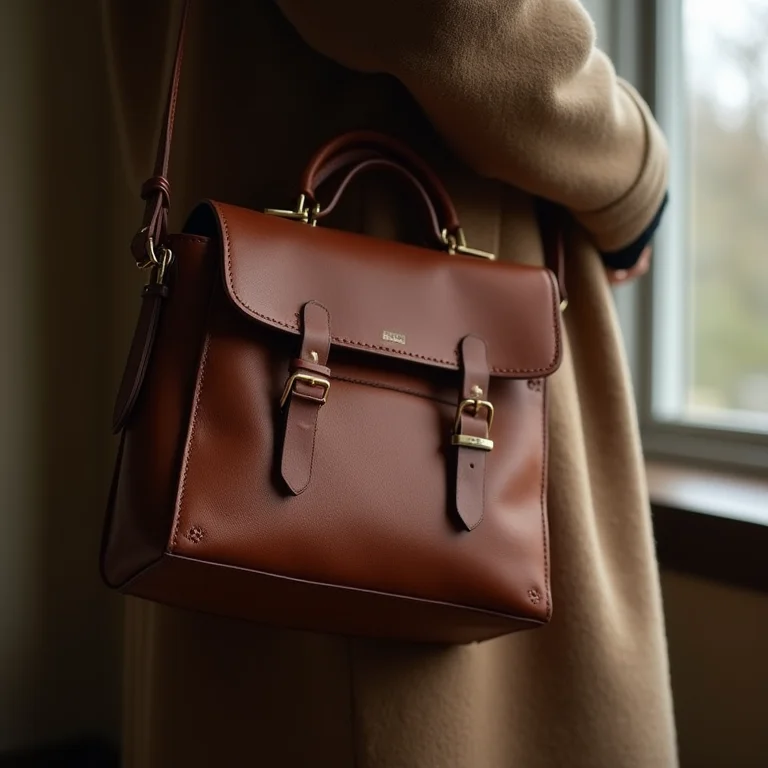 Bolsa de couro e casaco de lã de alta qualidade