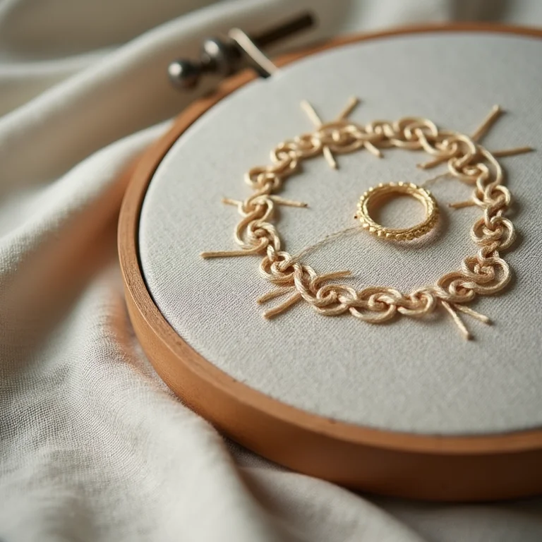 Bordado com ponto corrente em close up