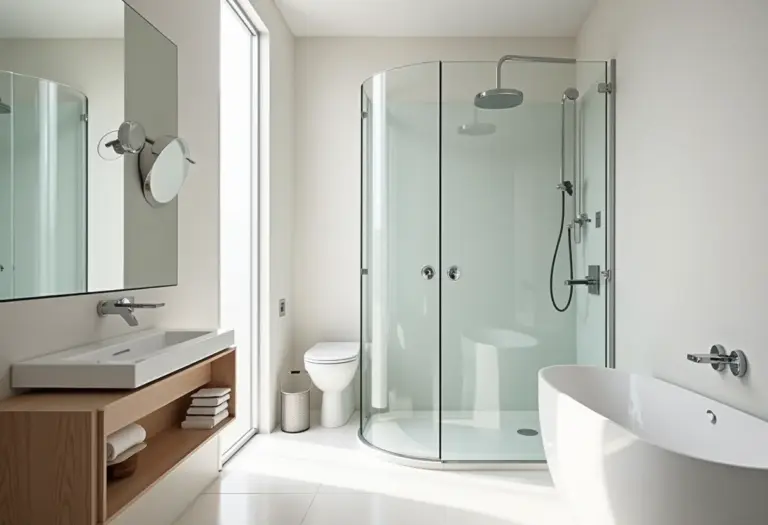 Box de canto otimizando espaço em banheiro pequeno