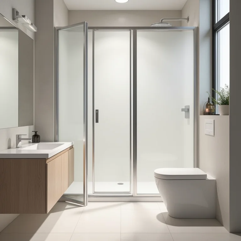 Box sanfonado com porta de vidro fosco para banheiro pequeno