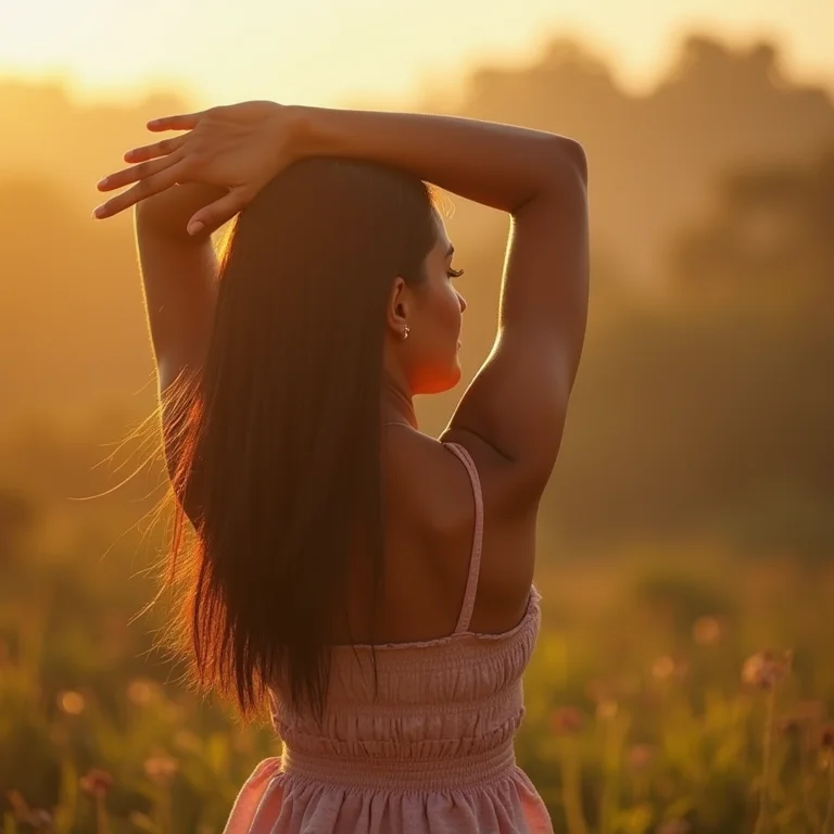 Brasileira asiática se alongando pela manhã