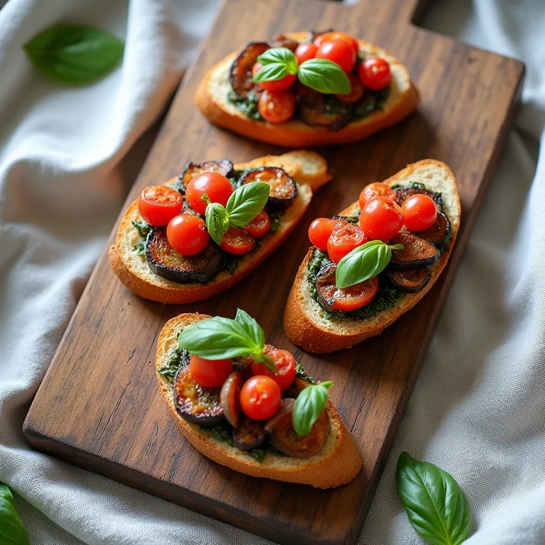 Bruschettas com antepasto de berinjela em close