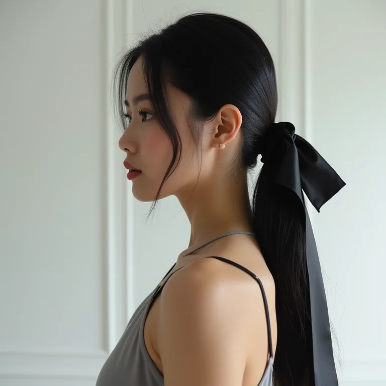 Cabelo rabo de cavalo com laço preto