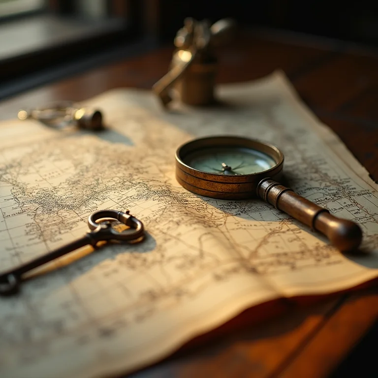 Caça ao tesouro temática com mapa antigo e bússola
