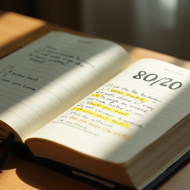 Caderno com a Regra 80/20 escrita, representando o Princípio de Pareto.