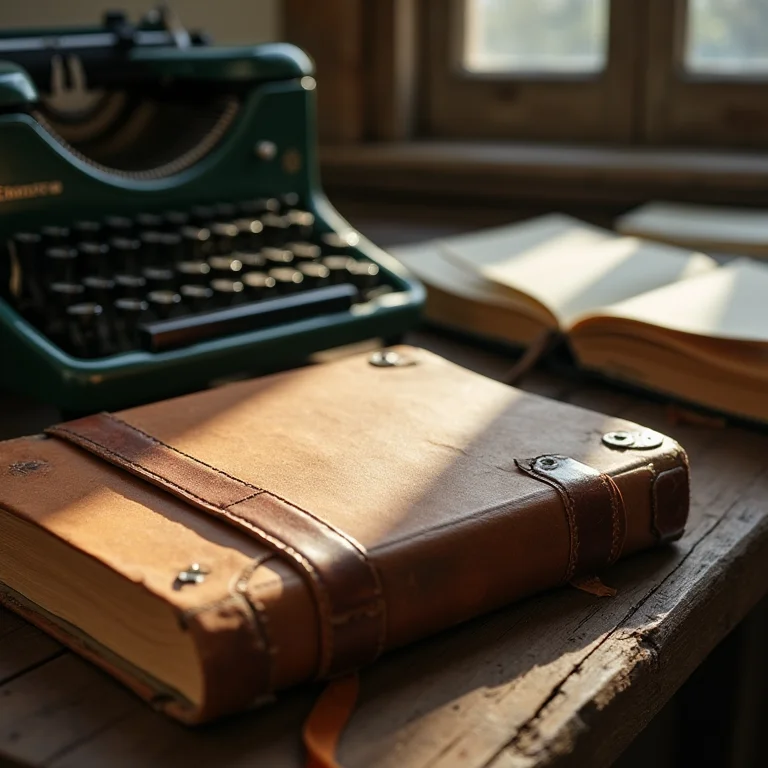 Cadernos e máquina de escrever, representando Carolina Maria de Jesus.