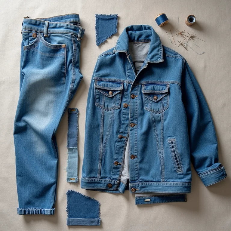 Calças jeans velhas transformadas em jaqueta estilosa.