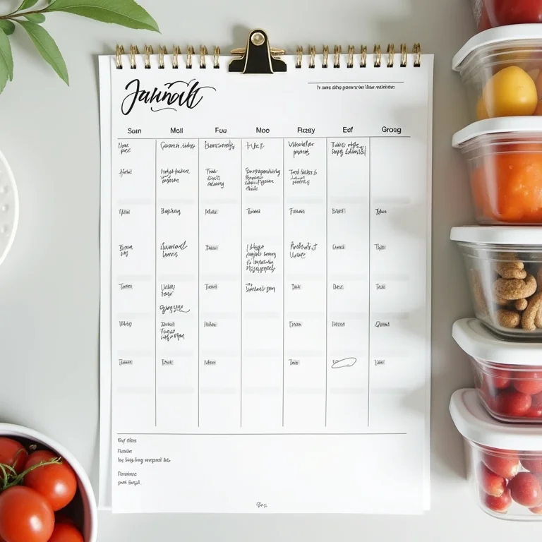 Calendário mensal com planejamento de refeições.