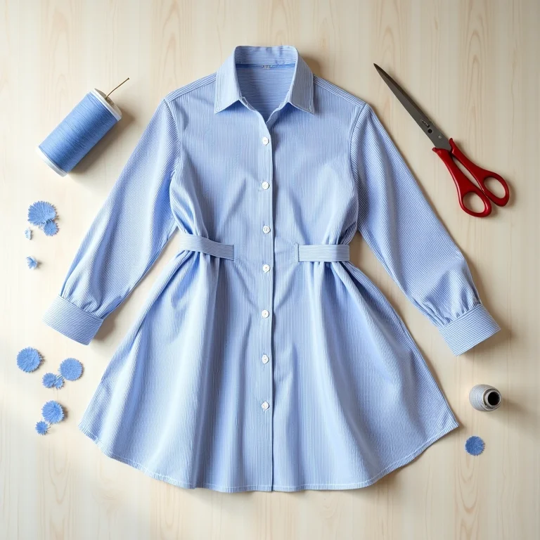 Camisa transformada em vestido com acessórios de costura