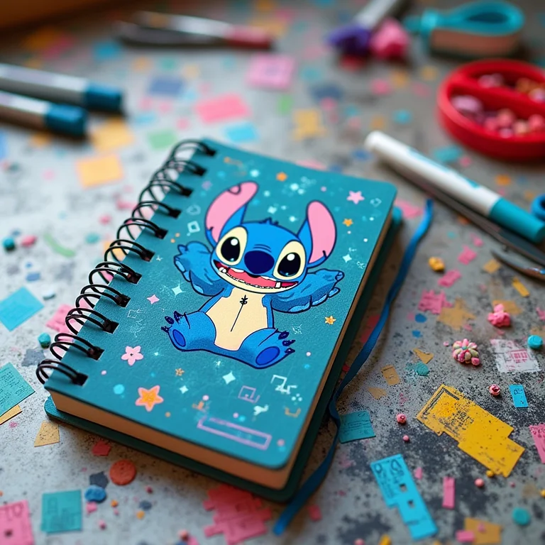 Capa de caderno Stitch geek com elementos de programação e eletrônica