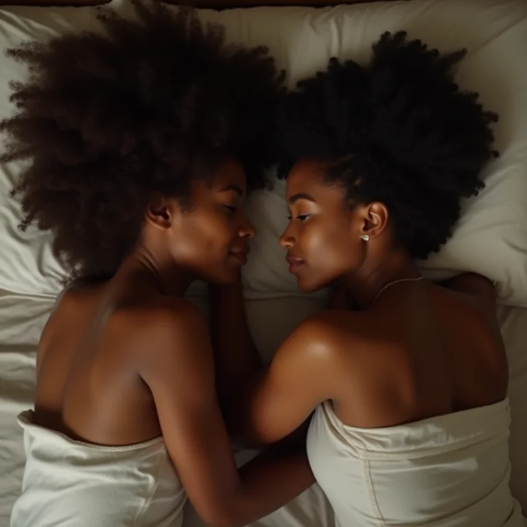 Casal negro deitado na cama, de costas um para o outro.