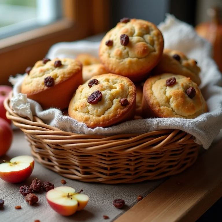 Cesta de muffins de maçã com passas
