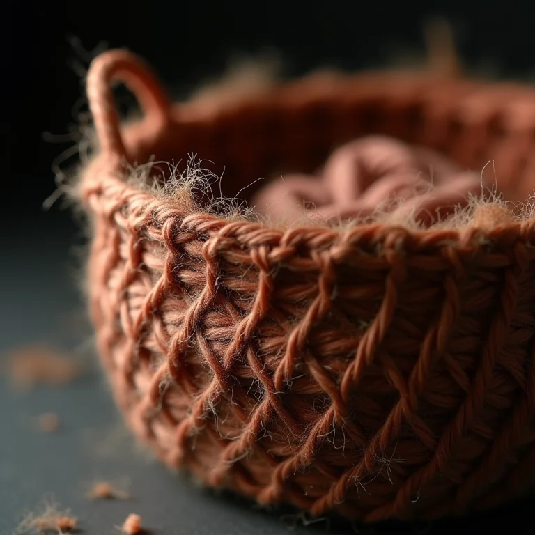 Cesto de fio de malha de baixa qualidade com imperfeições.