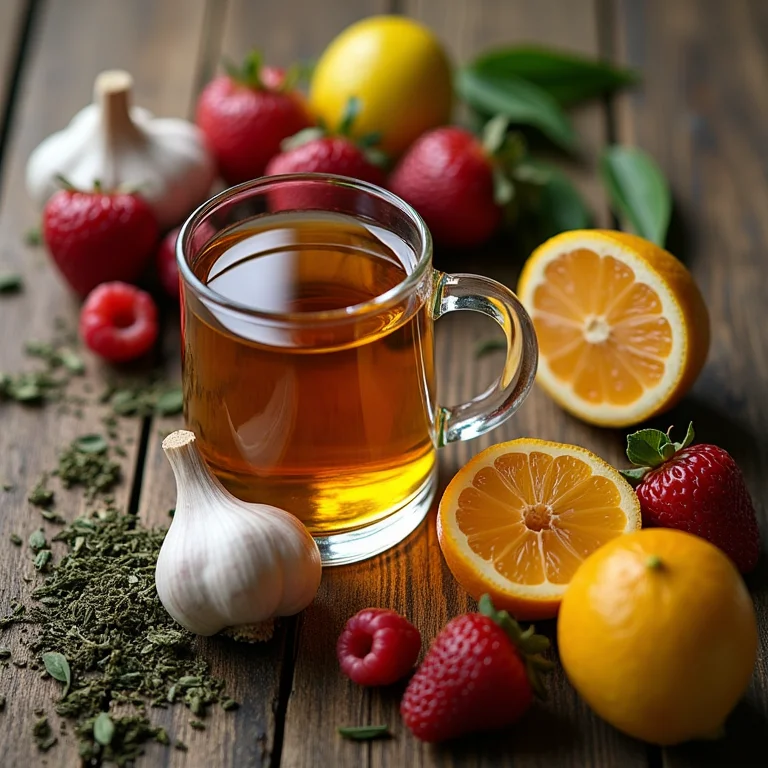 Chá de alho com frutas antioxidantes.