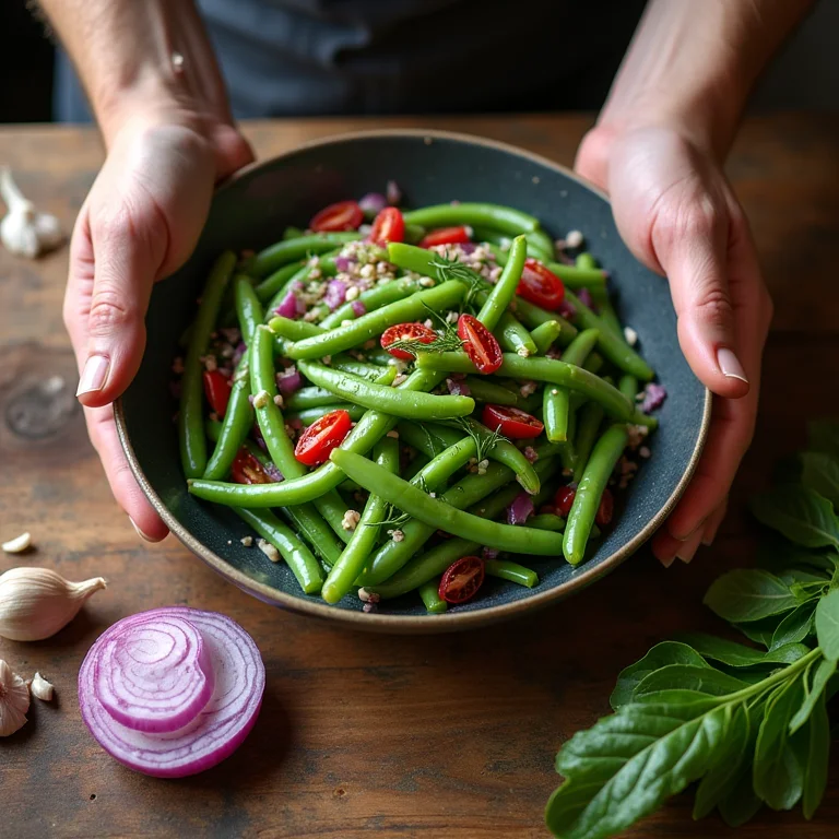 Chef preparando salada com legumes em conserva.