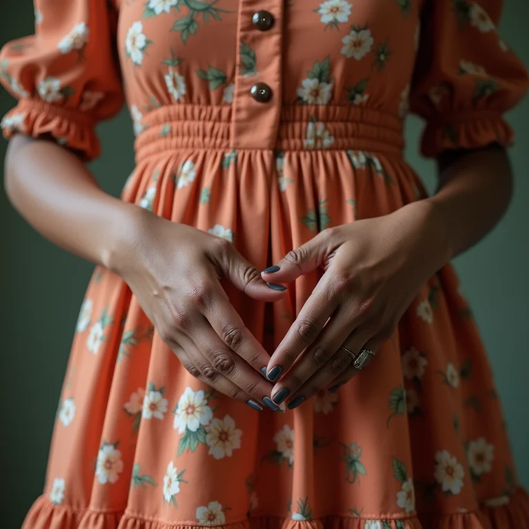 Close no tecido de algodão de um vestido floral curto com manga bufante