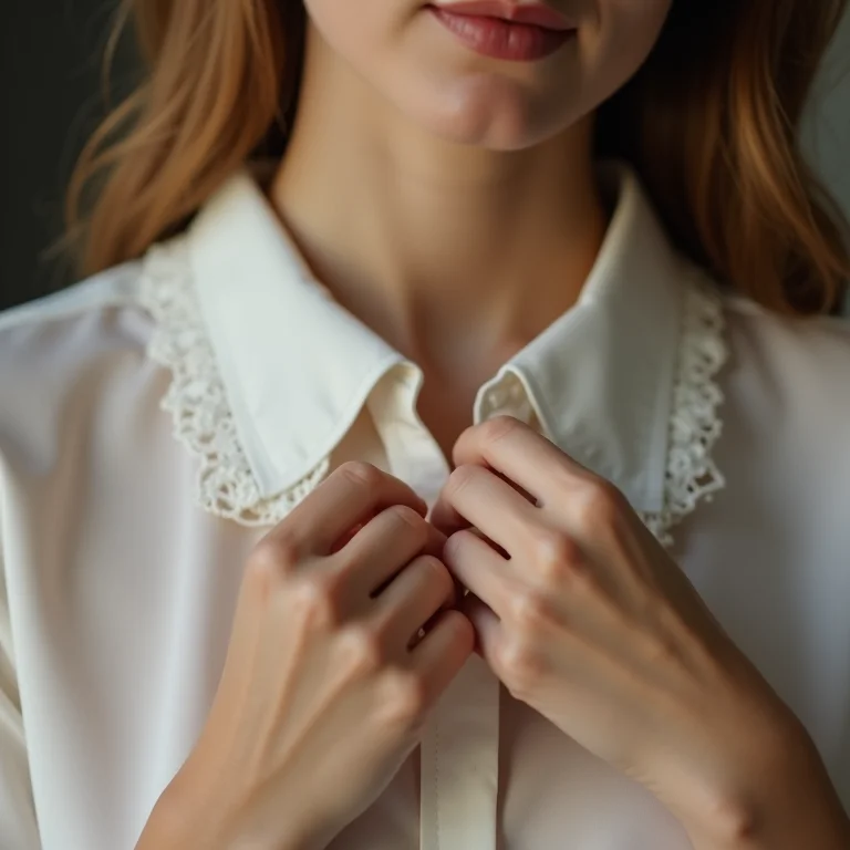 Close-up da gola Peter Pan de seda