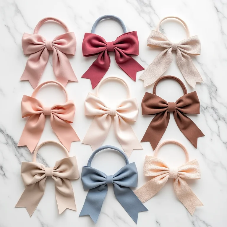 Coleção de laços de cabelo em diferentes cores e materiais