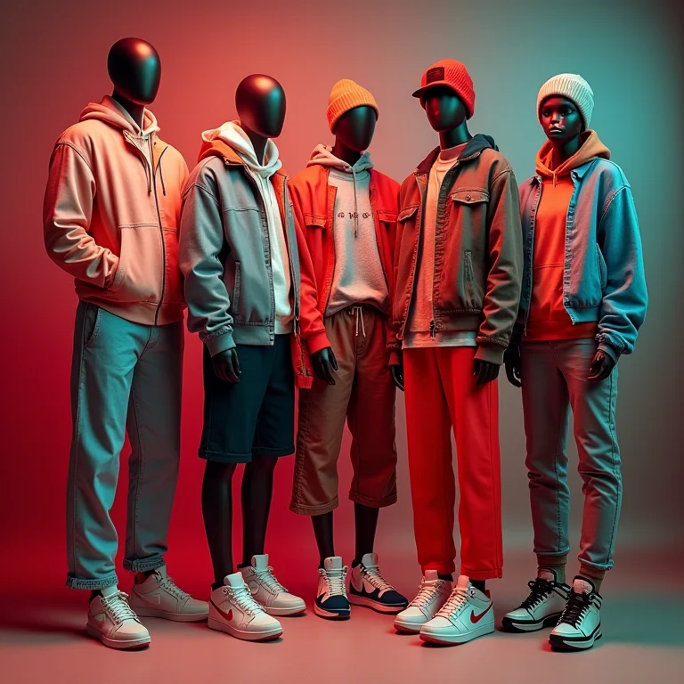 Coleção de looks streetwear feminino com tênis Jordan em estúdio criativo