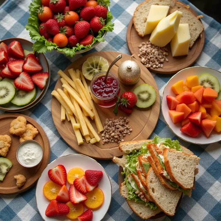 Comida e bebida variada para um piquenique perfeito