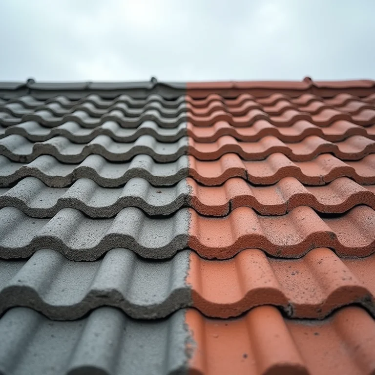 Comparativo entre telhas de concreto palha e telhas cerâmicas em um telhado.