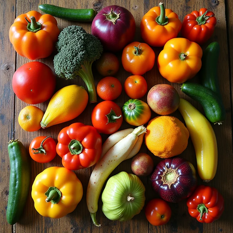 Composição de frutas e legumes da estação.