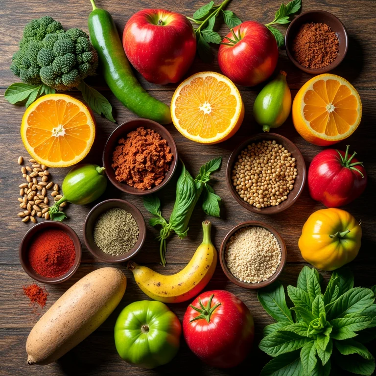 Composição de ingredientes frescos e coloridos