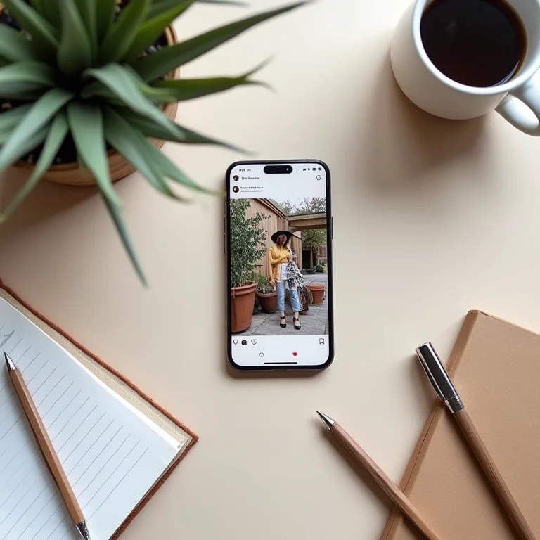 Composição minimalista com feed do Instagram