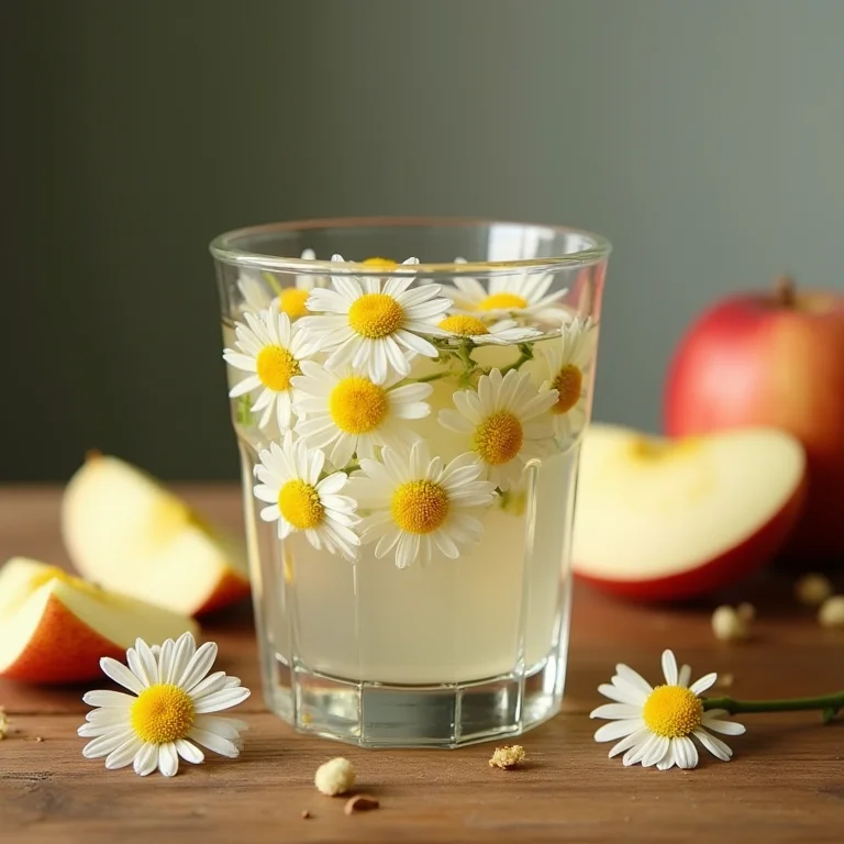 Copo de água com camomila e maçã