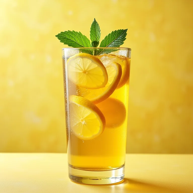 Copo de chá mate gelado com limão e hortelã.