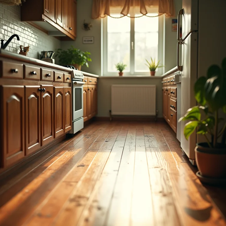 Cozinha aconchegante com piso vinílico que oferece conforto térmico